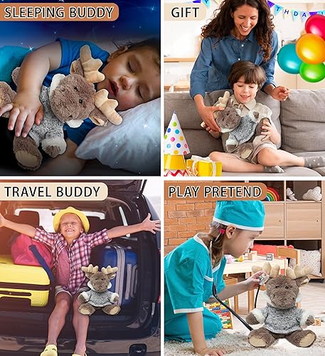 Miniatura 4 de Puzzled DolliBu - Peluche de alce de peluche, alce sentado con suéter gris, adorable juguete de peluche abrazable para niños y adultos, 9 pulgadas