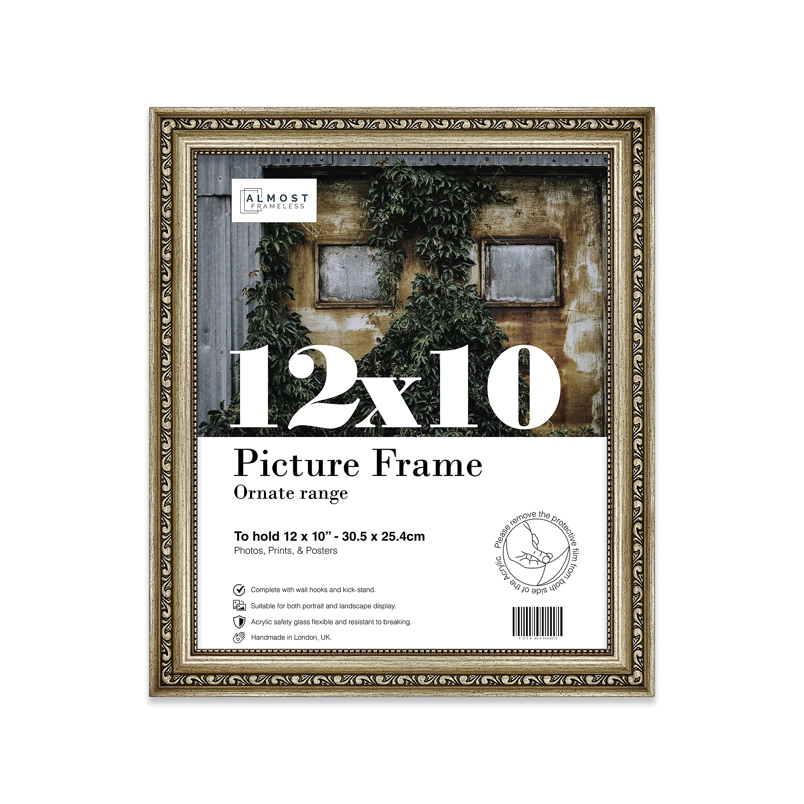 Almost Frameless 12x10 Champaign Ornate Picture Frame 12"x10"(30.5x25.4cm) Poster, Photo, Artwork, or Print. Baroque Style Portrait and Landscape Display with Wall Hooks โ image 1