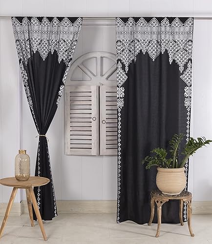 Miniatura 2 de Madhu International Juego de 2 cortinas bohemias  Cortina india de algodón hecha a mano  Cortina con bolsillo para barra  Panel de cortina de