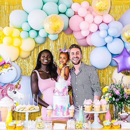 Miniatura 6 de RFAQK Paquete de 2 cortinas de flecos de lámina dorada de 3.3 x 8.2 pies, telón de fondo con flecos, serpentinas de oropel para decoraciones de