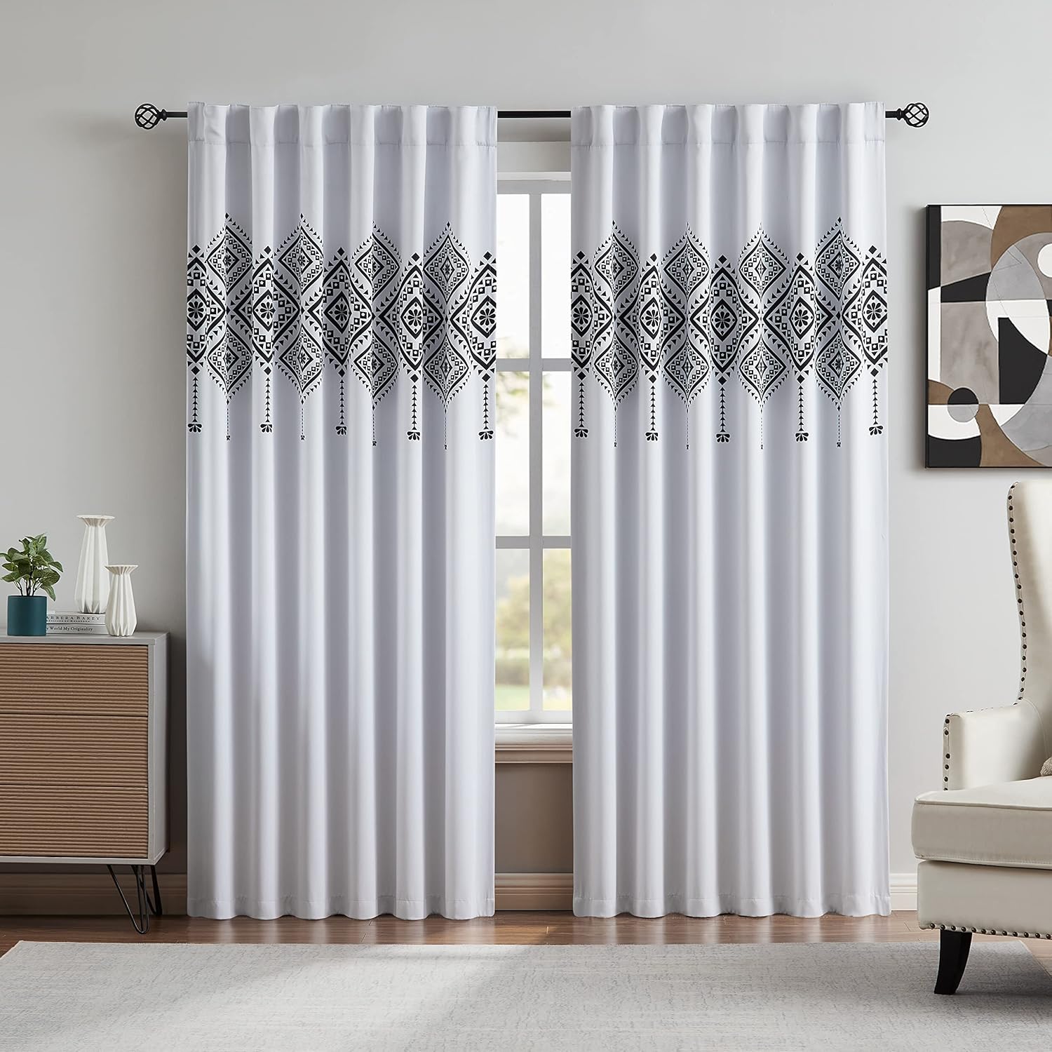Amazon.com: Xwincel Boho Black and White Blackout Curtains for Living ...