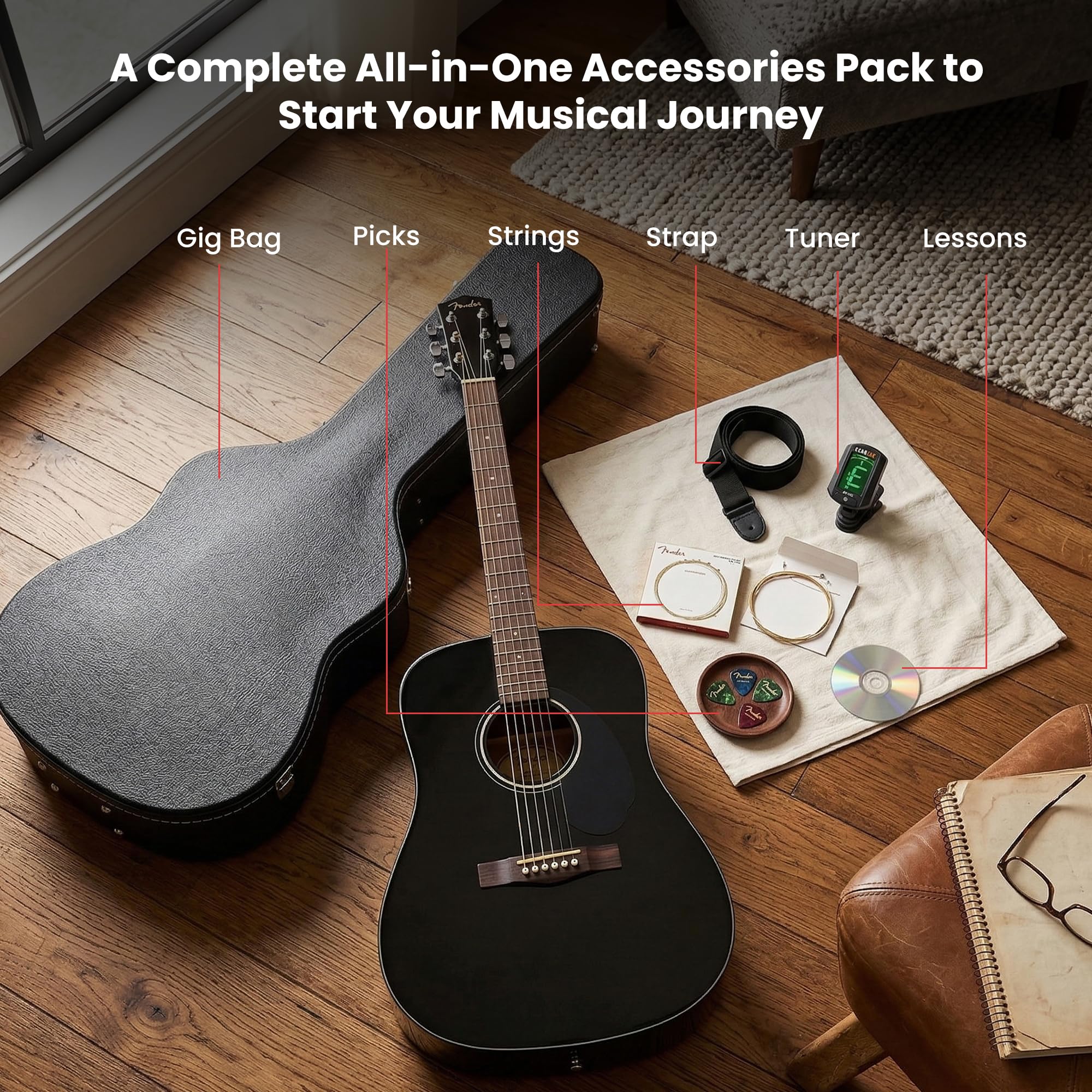Amazon | Fender CD-60S Solid Top Dreadnought Acoustic Guitar
