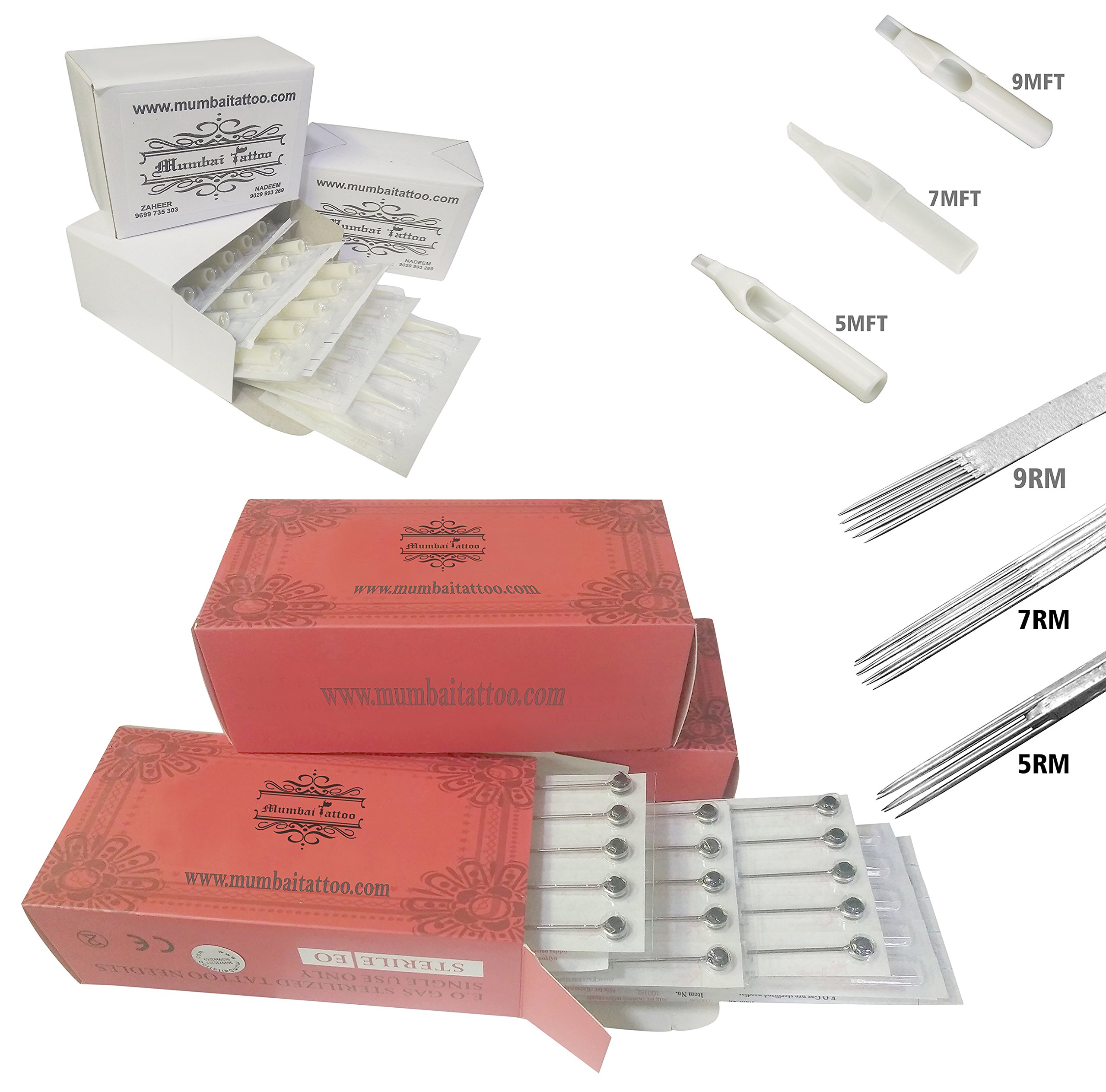 MUMBAI TATTOO COMBO PACK NEEDLES 5RM,7RM,9RM ROUND MAGNUM LINER, SHADER WITH TIPS 5MFT,7MFT,9MFT (PACK OF 3 RED BOX NEEDLES & 3 BOX TIPS)-picture-42