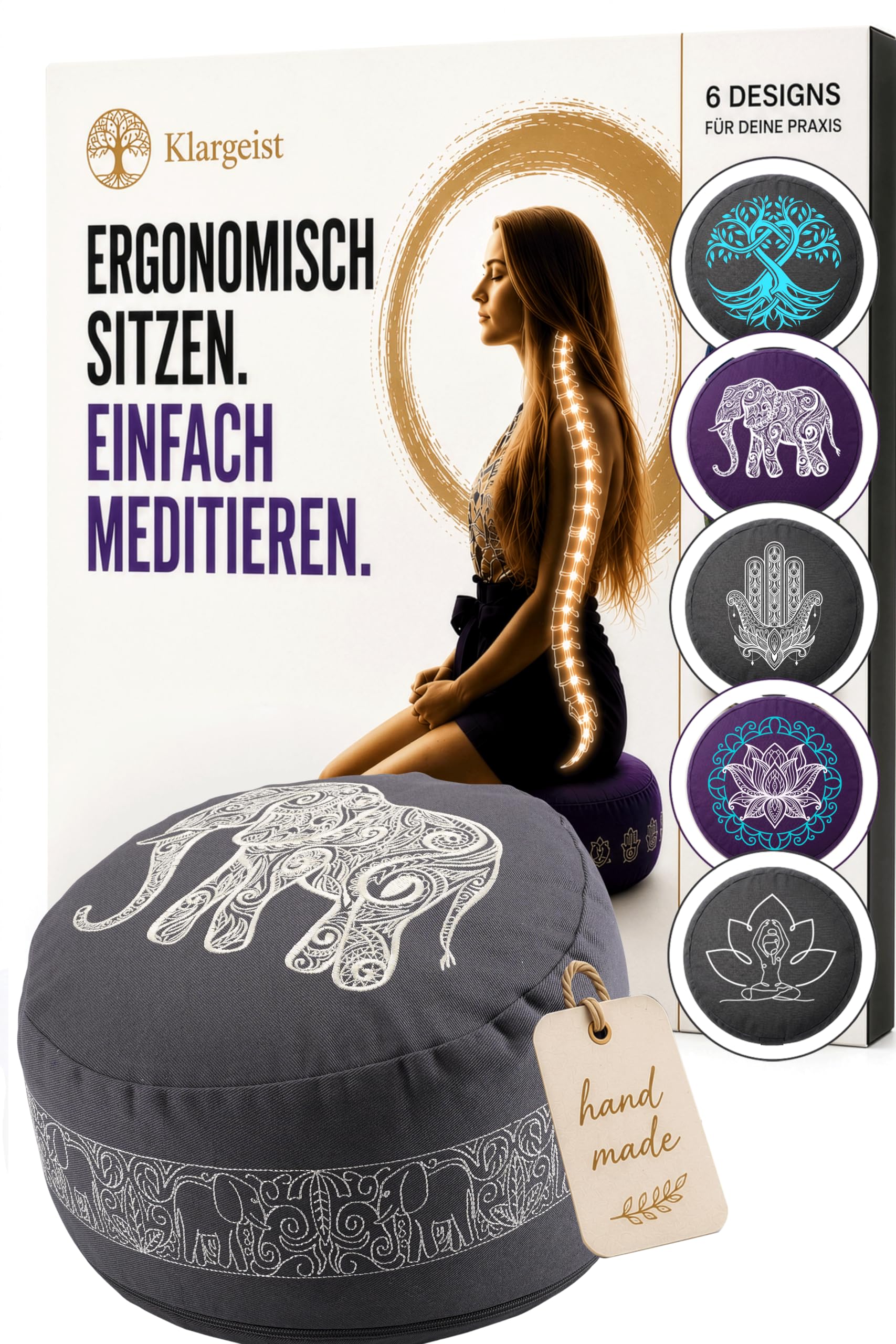 KlarGeist Ergo Meditationskissen, Classic Orange, Mittlere Sitzhöhe (17-18 cm)
