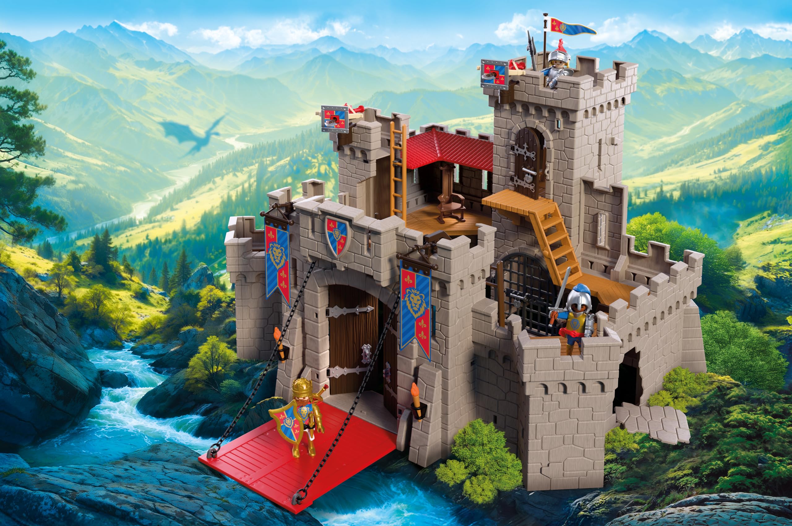 PLAYMOBIL | Cavalieri | Grande castello dei Cavalieri del Leone | Castello XXL con ponte levatoio, cannoni e botola | Giocattolo per bambini dai 4 anni in su | 72112