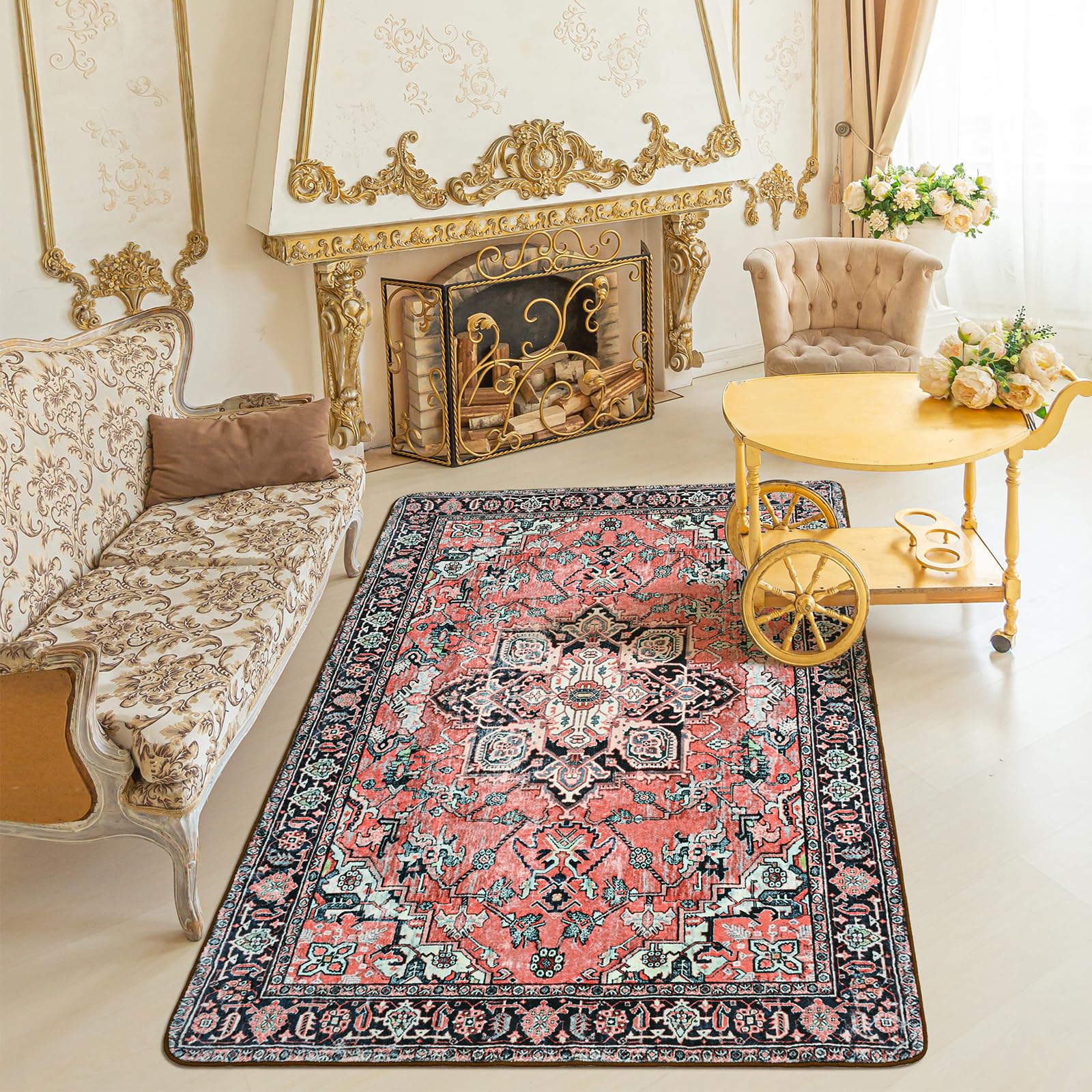 Amazon.com: Toneed Vintage Area Rugs 3 x 5, Cherry Red Washable Rug Non ...