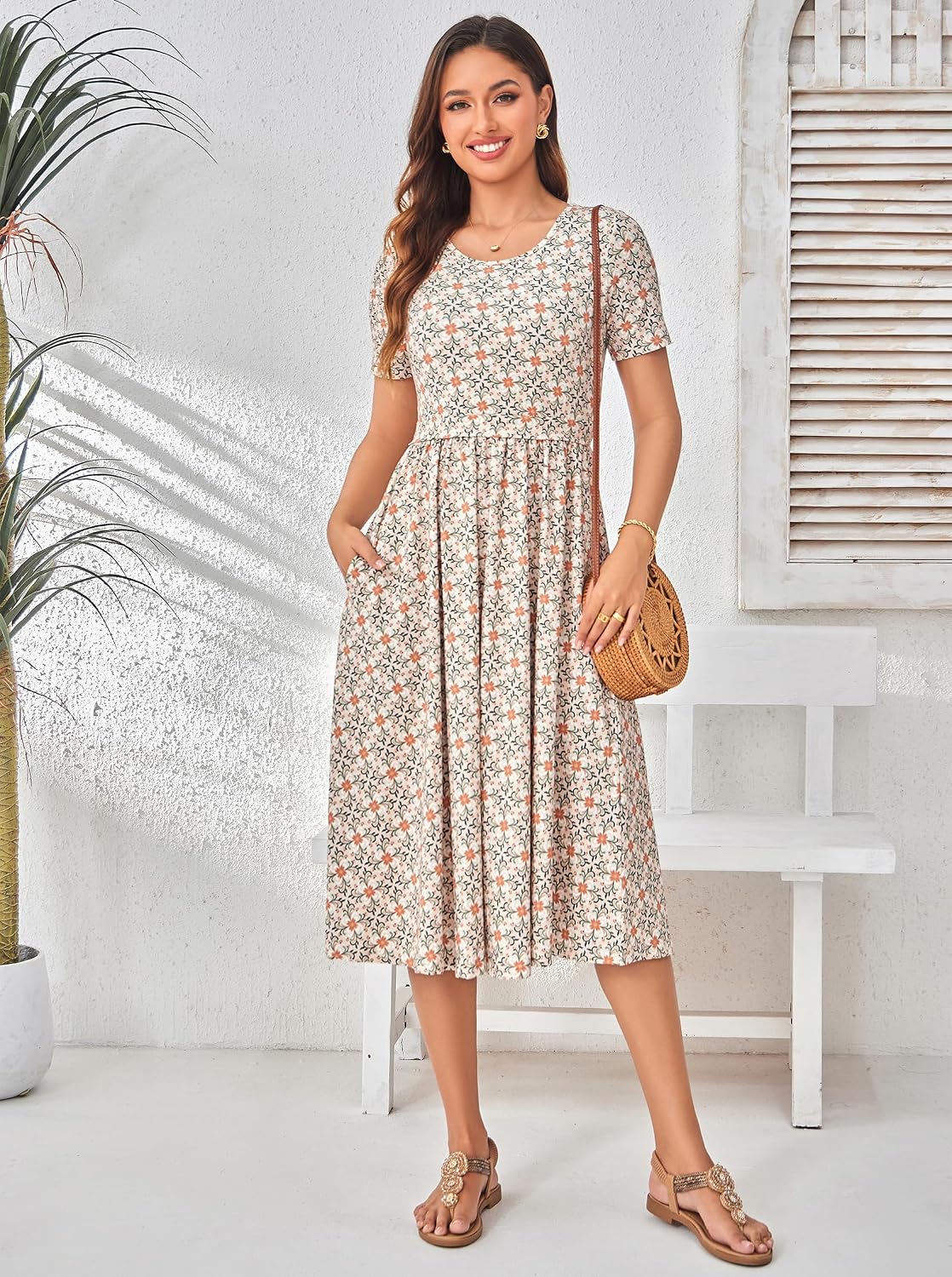 Women's Cotton Nursing Dresses Breastfeeding Midi Breastfeeding Dress with Pockets