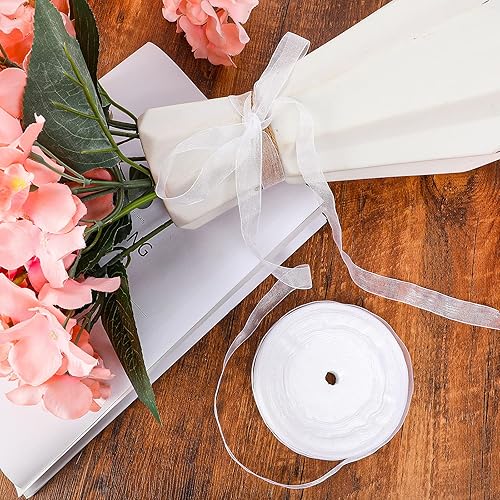 Vista 33 de Outus Outus - Cinta de organza transparente brillante para envolver regalos, cinta de gasa transparente, cinta de tul de malla (blanco, 1.6 pulgadas)