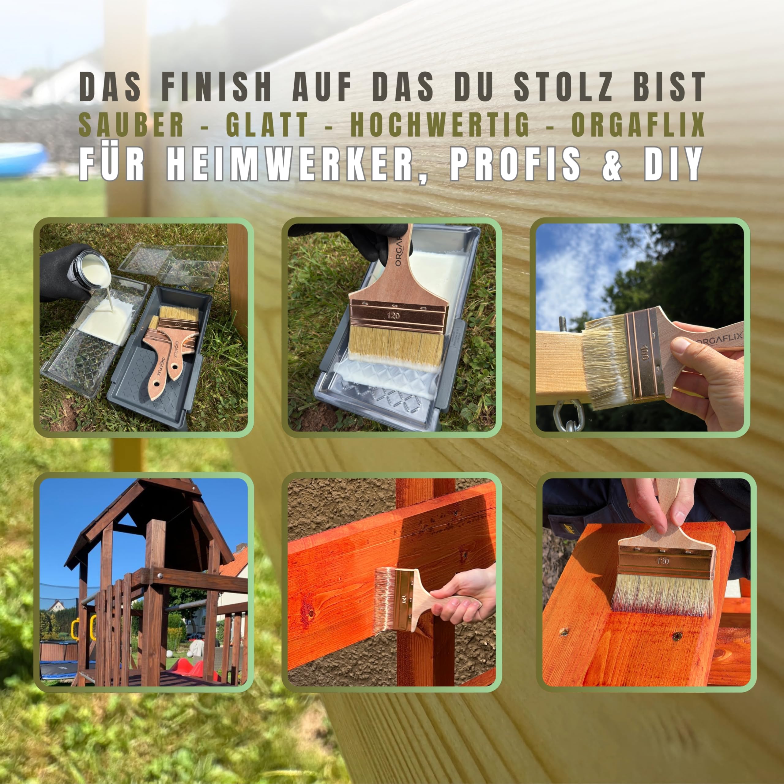 ORGAFLIX Kit de peinture 120 mm + 100 mm avec bac à peinture 15 x 30 cm + 2 inserts pour huile, vernis, lasure, teinture, acrylique, peinture à la craie, meubles, pinceau large, pinceau de peinture