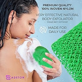 Adeton Sapo African Net Sponge, Exfoliating Body Scrubber, Body Exfoliator, Long Net Sponge, 17 Colors, Shower Bath Accessories, Back Foot Scalp Scrub, Flat Dead Skin Remover Body Wash (Green)