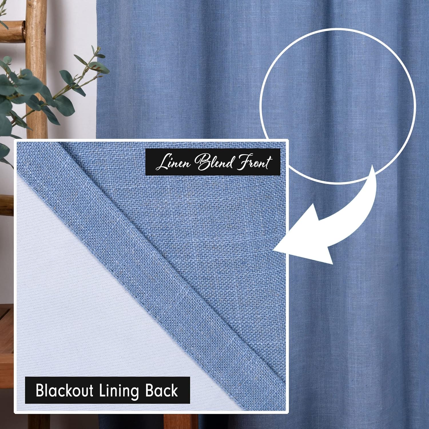 Best Home Fashion Linen Blend Blackout Curtains - Antique Bronze Grommets - 52" W x 84" L - Blue (Single Panel)