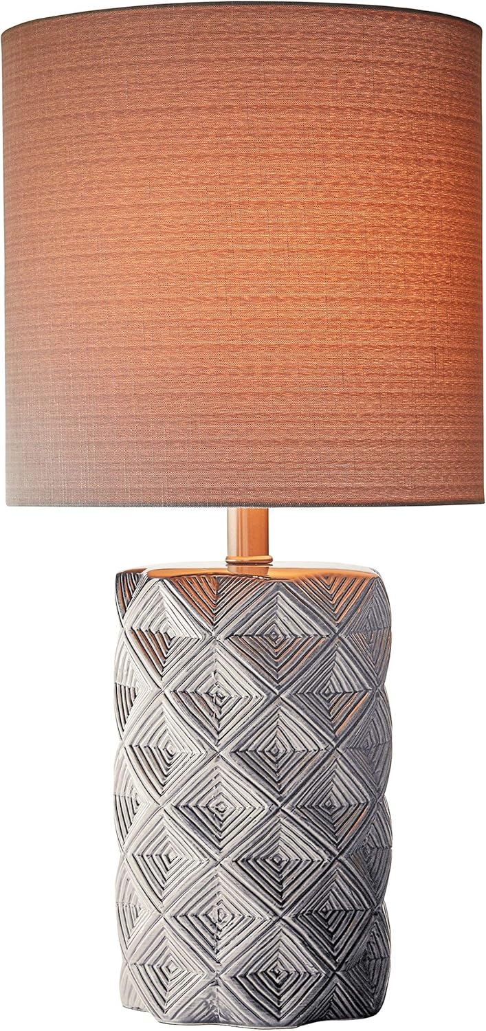 Cheapest 🛒 Amazon Brand – Rivet Modern Ceramic Table Lamp with Geometric-Patterned Base, 22.75H, Grey