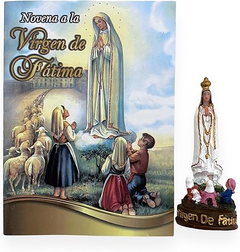GCK Novena a La Virgen de Fatima con Imagen - Juego de 2 piezas de libro de oraciones español con figura de Nuestra Señora de Fátima