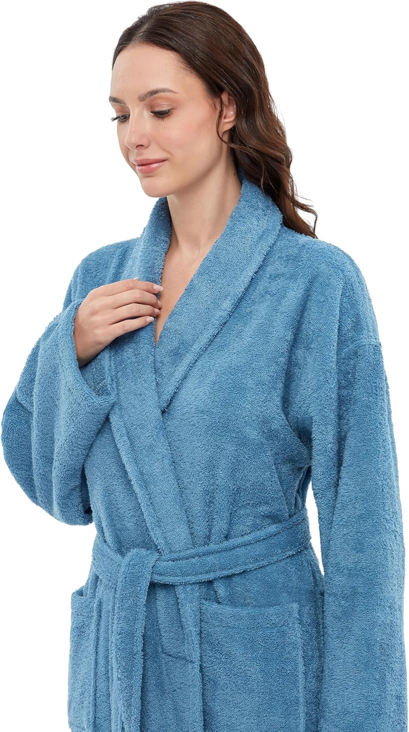 Arus Women's Shawl Collar Robe, Turkish Terry Cotton Bathrobe,with Regular and Full Length Options - Image 4