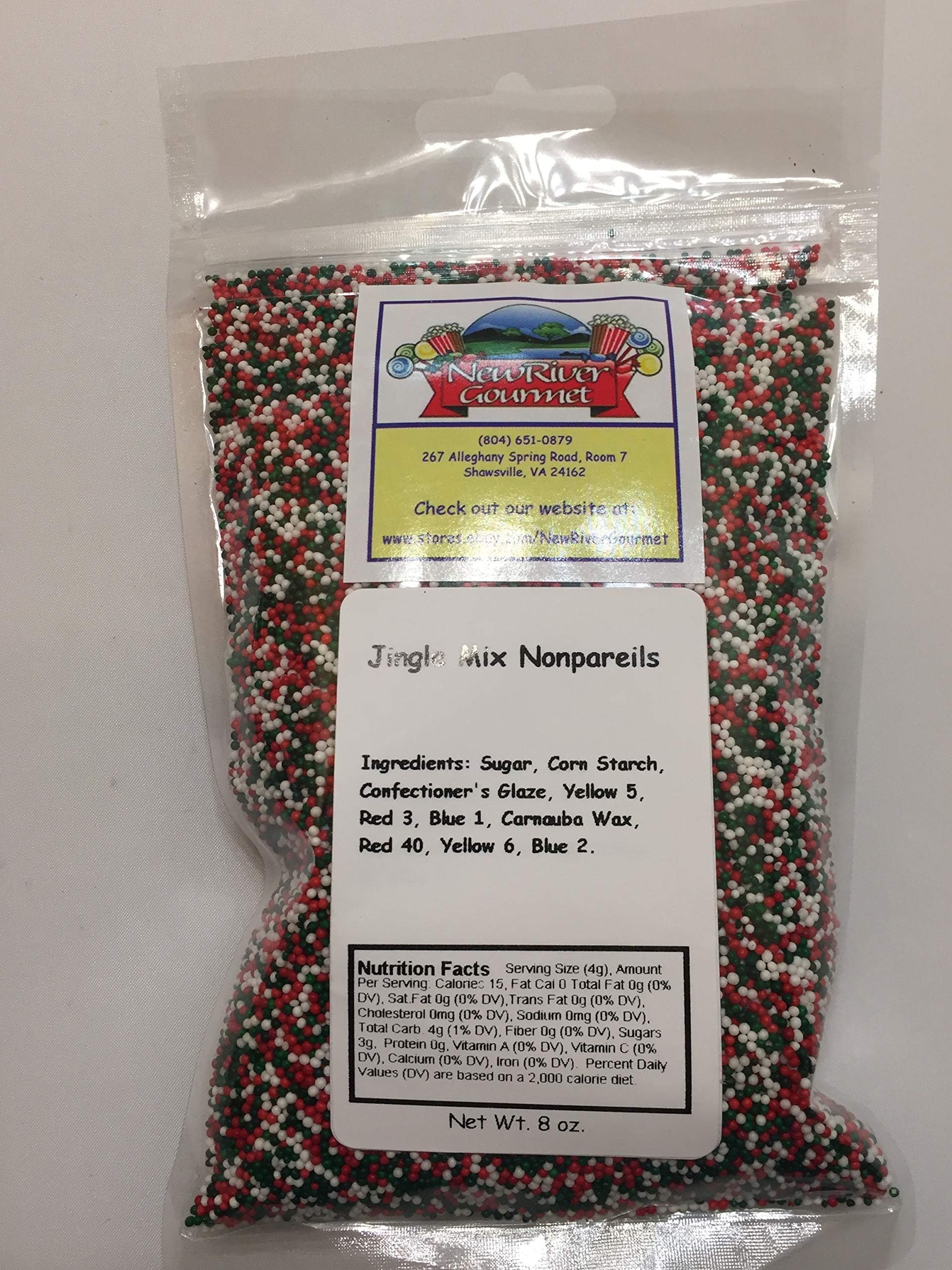 Christmas Jingle Mix Candy Nonpareils Sprinkles (Red, White and Green) (8 oz)