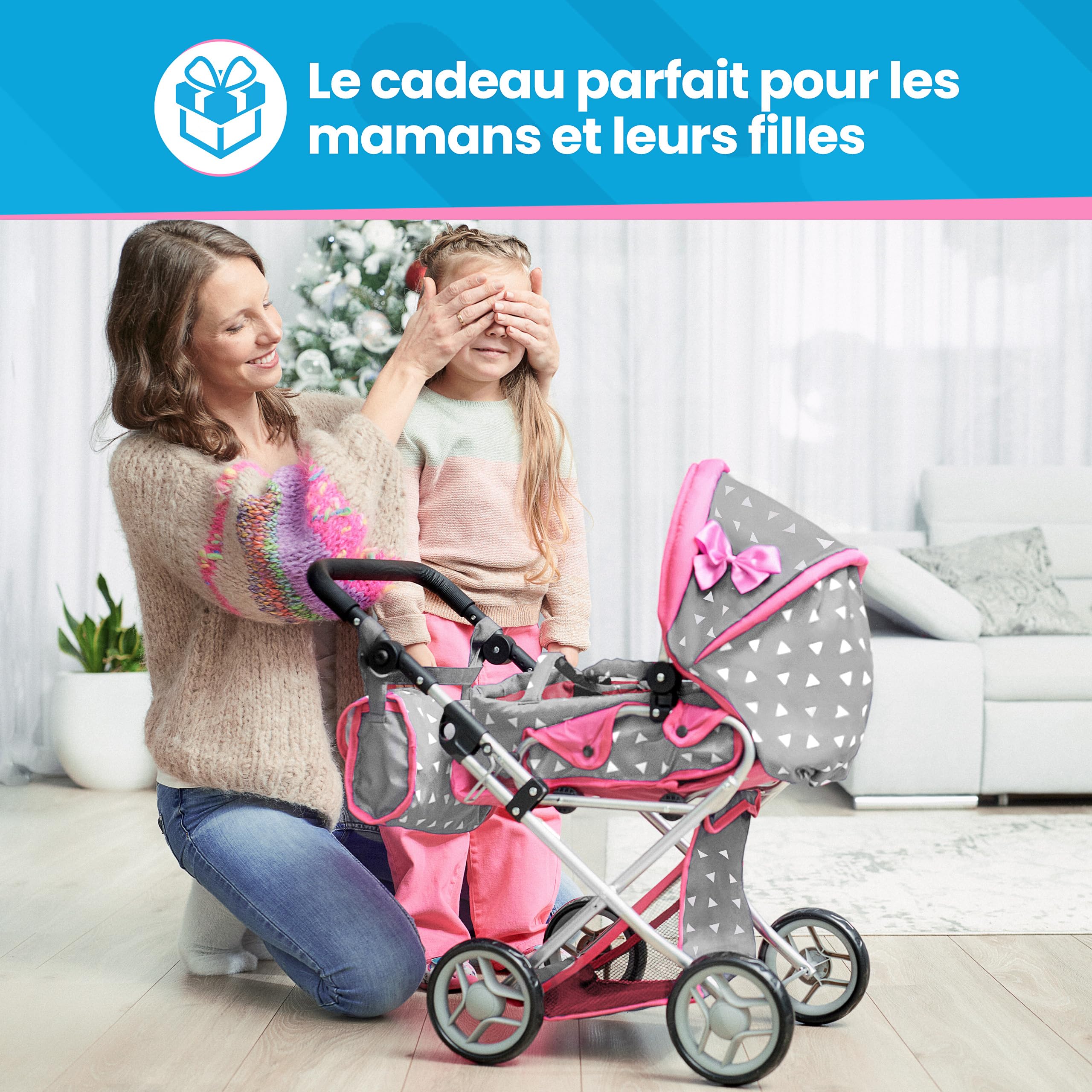 Kinderplay Poussette Poupee, Poussette Jouet - Poignée de la Poussette Entre 36.5 et 64 cm, avec Prise Souple, 3en1, KP0200S