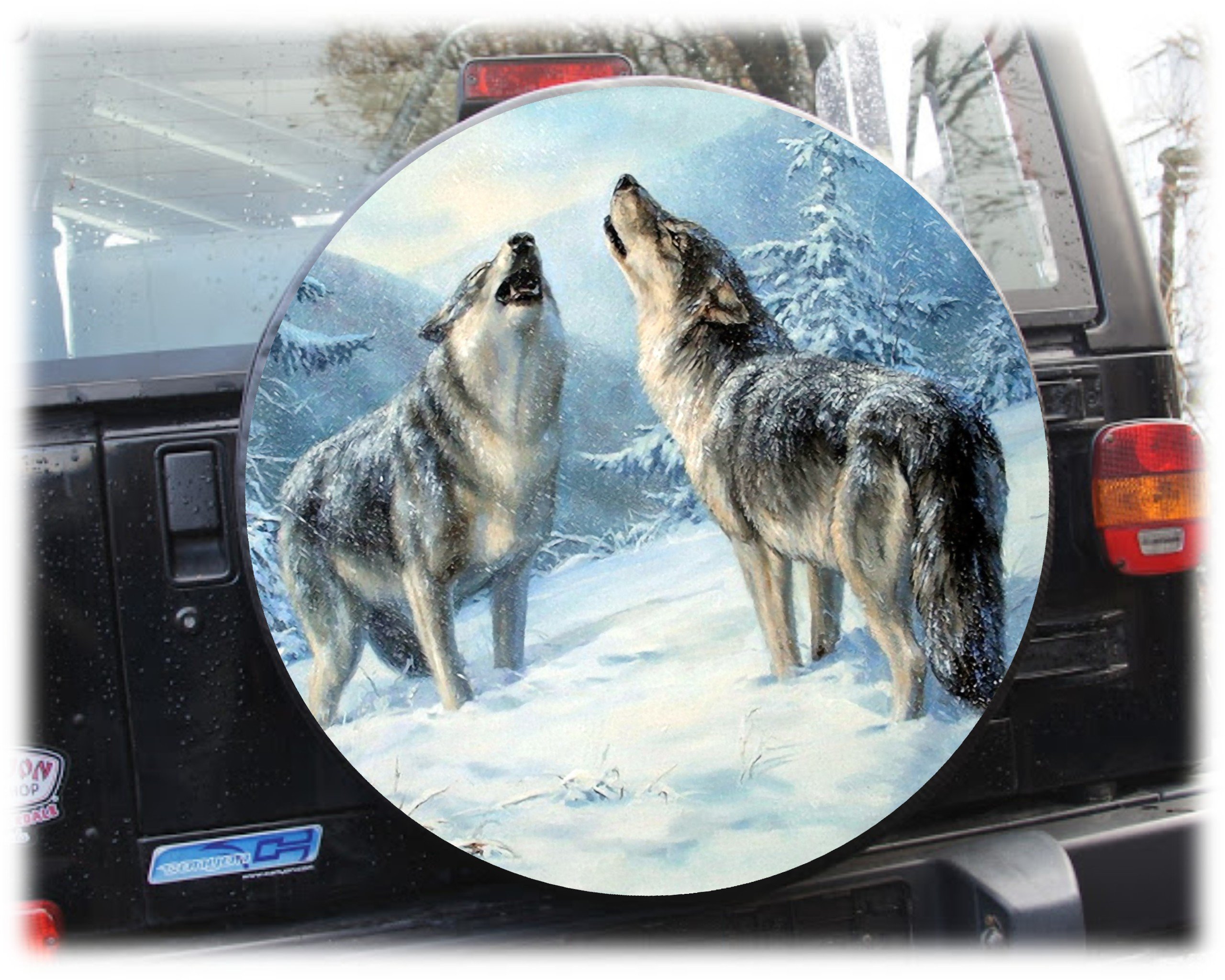 AB3-00231 Wolf 4 Reserveradabdeckung 72x28 cm Reserveradhülle Ersatzradabdeckung Reifencover Radhülle Tasche Überzieher Schutz aus Planenmaterial und Kunstleder Durchmesser 72cm Breite 28cm