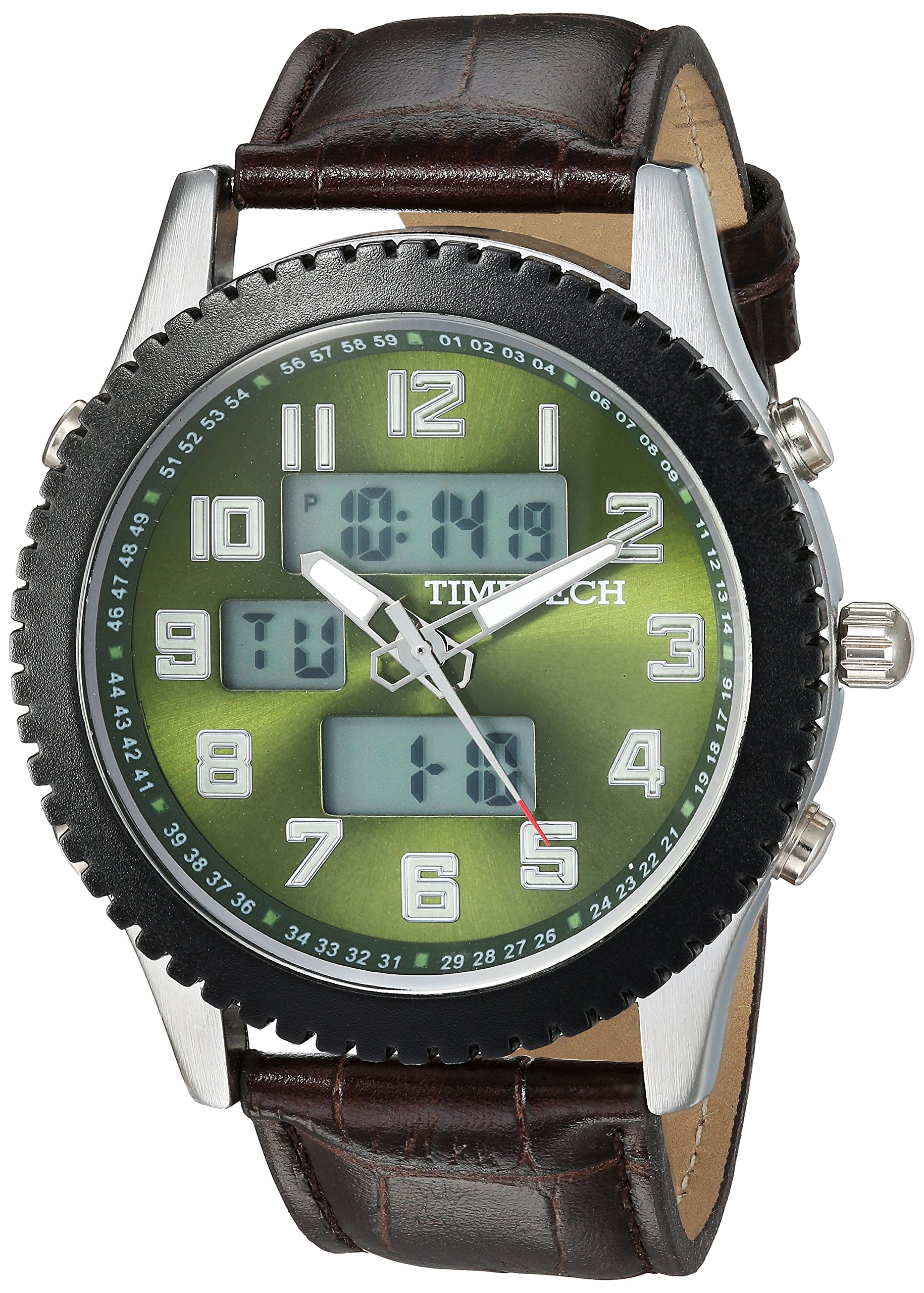 TIMETECH Men's Sport Analog/Digital Alarm Watch with Matching Leather Strap & Easy to Read Dial