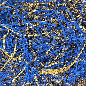 Keoferlo Gift Baskets Filler Gold and Blue Crinkle Paper Filler 1/2 LB Paper Shreds Craft Confetti Grass Raffia for Gift Baskets Wrap Decorations Display Merchandise