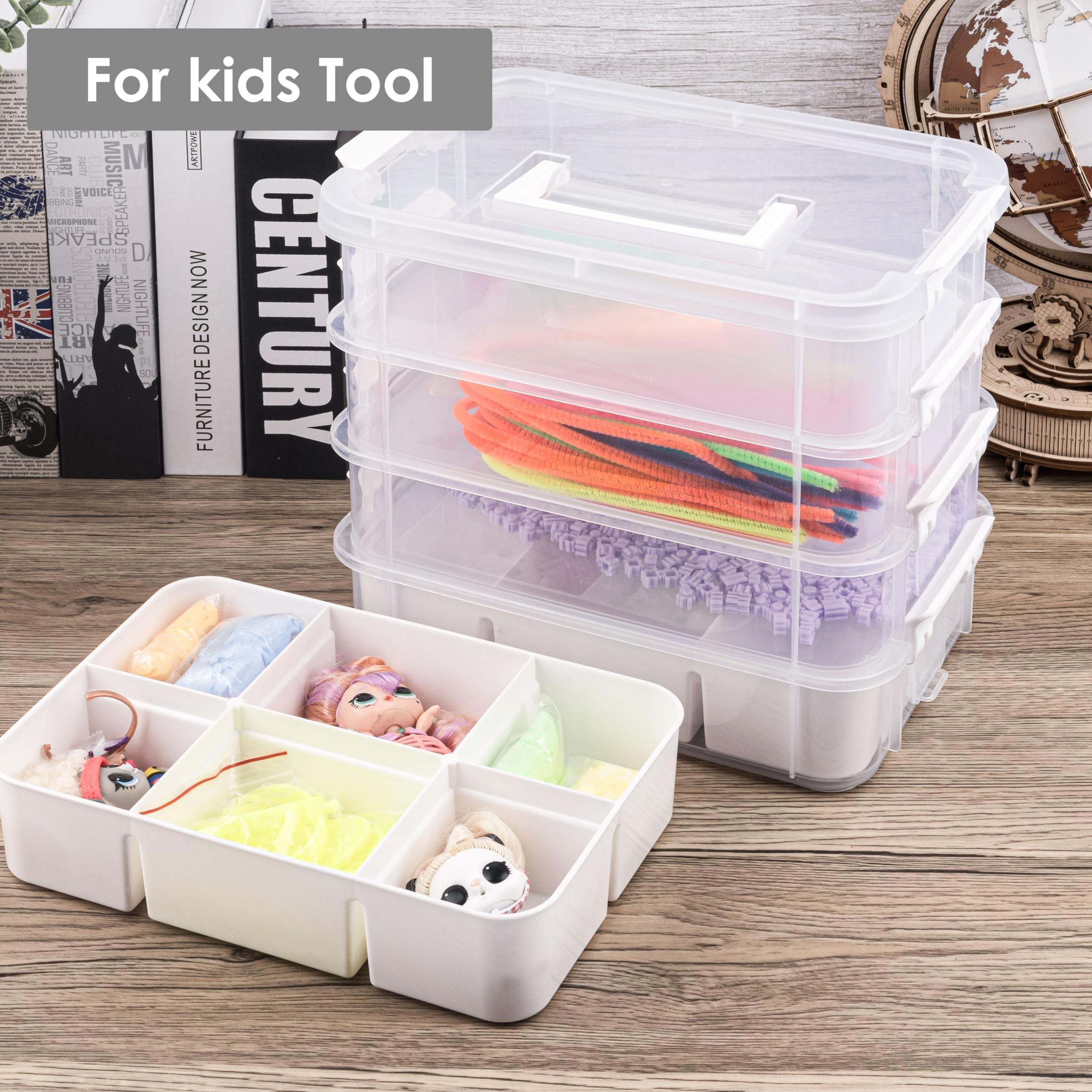 Craft Organizers and Storage, 10QT 4-Layer Durable Sewing Organizer for Sewing Supplies with 2 Removable Trays, DIY Kit Container for Seasonal Decor, Tool, Scrapbook and Art Supplies — view 7