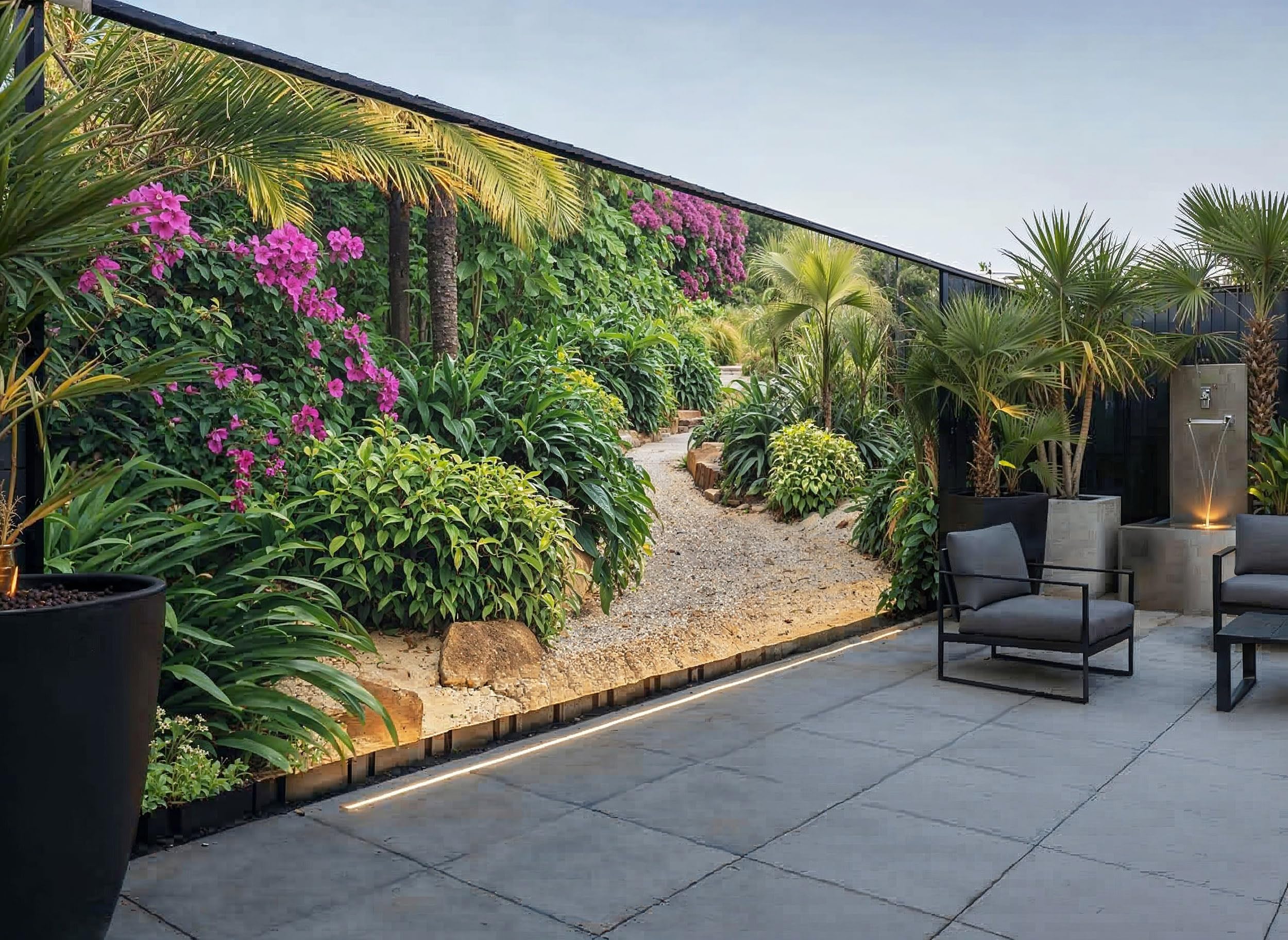 Sabrikas Let Your Creative Spirit Run Free Green, Magenta, Orange, Black Lush Herbaceous Border Garden Mural, Tapestry & Curtain – Waterproof Outdoor Wall Hanging, Tropical Gravel Path Wall Art & Fence Decor W500cm X H180cm, W196.85 Inches X H70.87 Inches