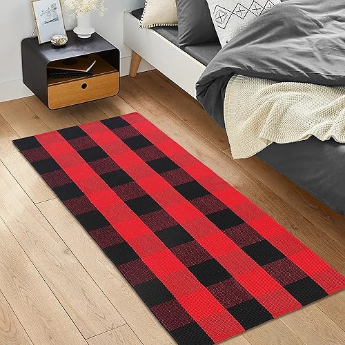 Miniatura 331 de IOHOUZE - Tapete a cuadros estilo búfalo de 5 x 8 pies para interiores y exteriores, lavable, para sala, tapete de bienvenida primavera-verano