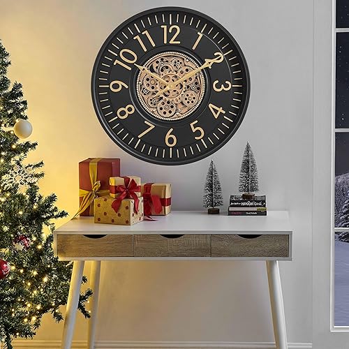 Miniatura 6 de CLXEAST Reloj de pared de engranaje móvil de 21 pulgadas, relojes de pared grandes con números arábigos regulares para decoración de sala de estar,