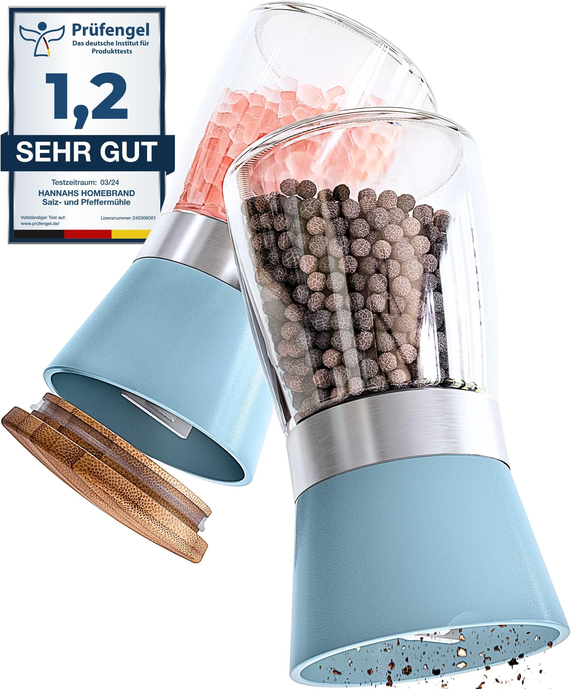 Salz- Und Pfeffermühlen-Set Aus Eichenholz – 2 Stück, 20,3 Cm, Mit Tablett & Verstellbarem Keramikmahlwerk