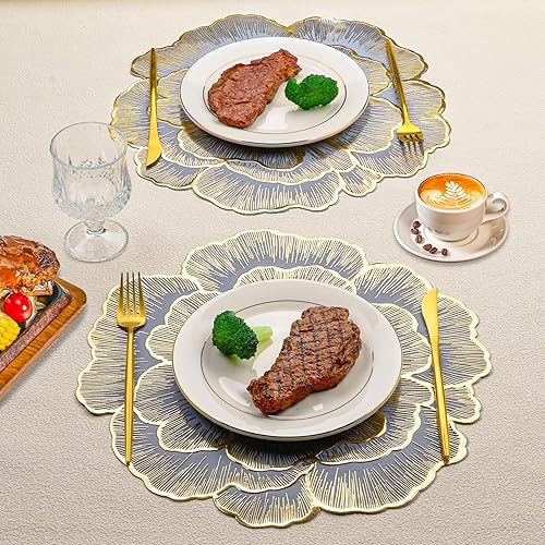 Miniatura 6 de Juego de 6 manteles individuales redondos de vinilo prensado para mesa de comedor, decoración de centro de mesa, lavables, impermeables,