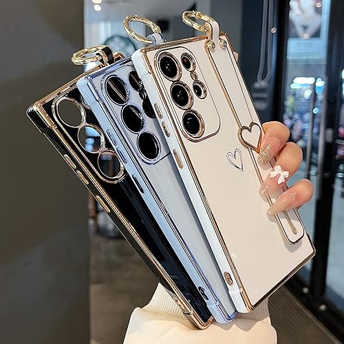 Vista 72 de ZTOFERA Funda para Samsung Galaxy S22 Plus 5G con correa para la muñeca, bonito borde chapado de lujo, patrón de corazones de amor para niñas y Azul