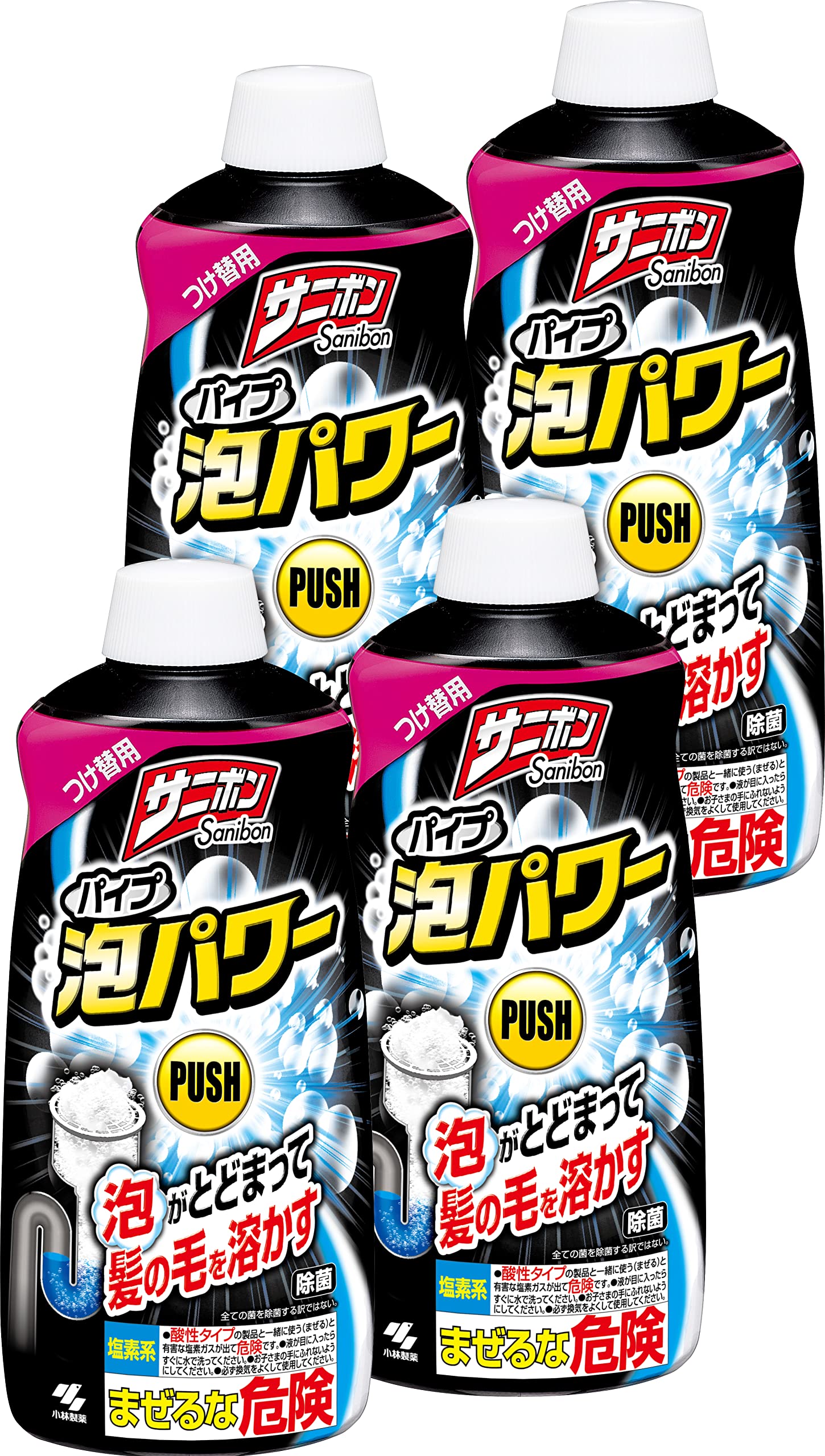 サニボン 【まとめ買い】 パイプ泡パワー 泡がとどまって髪の毛を溶かす 排水口 パイプクリーナー 排水溝 つまり 詰め替え用 400ml ×4個 小林製薬