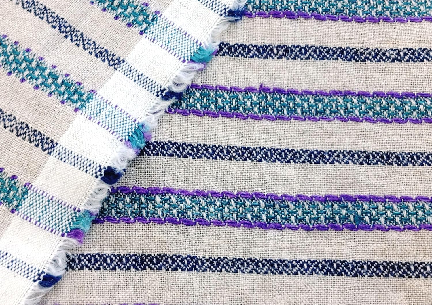 100% Linen Horizontal Stripe Jacquard Fabric 6598 Violet