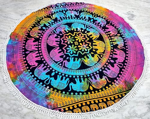 Miniatura 11 de Tapiz redondo de mandala indio para playa, mantel de algodón hippy bohemio, gitano, toalla de playa, tapete de yoga redondo