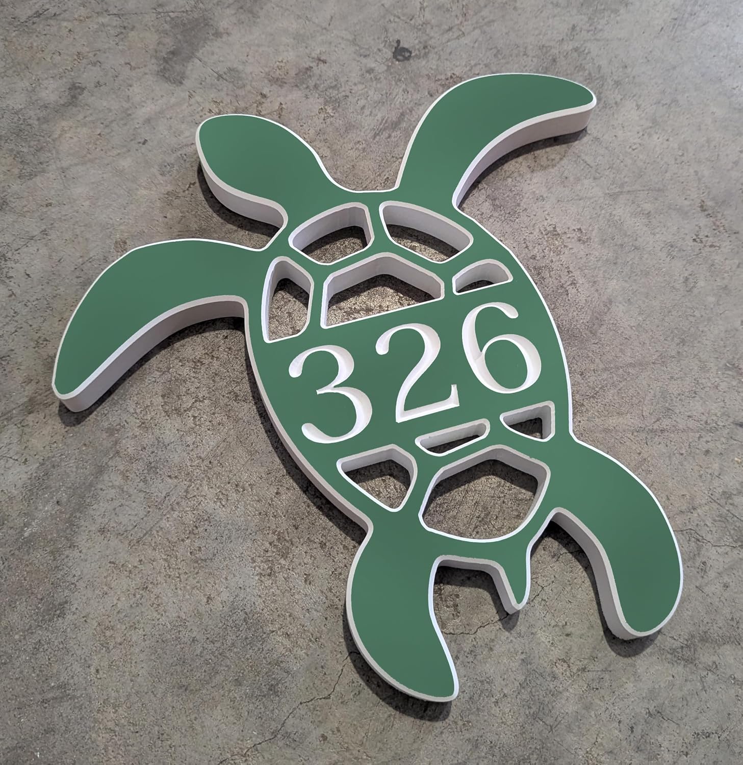 Coastal Address sign - Carved and Painted House Number, turtle shape, Outdoor, Weatherproof, Durable, Beach, Coastal, Sea Turtle, condo, apartment door number