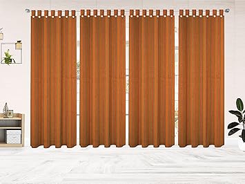 Tidy Orange with Yellow Color Cotton Fabric Door Curtain - Pack of 4 Pieces, (6.5 Feet x 3.75 Feet, Loop, Stripes)