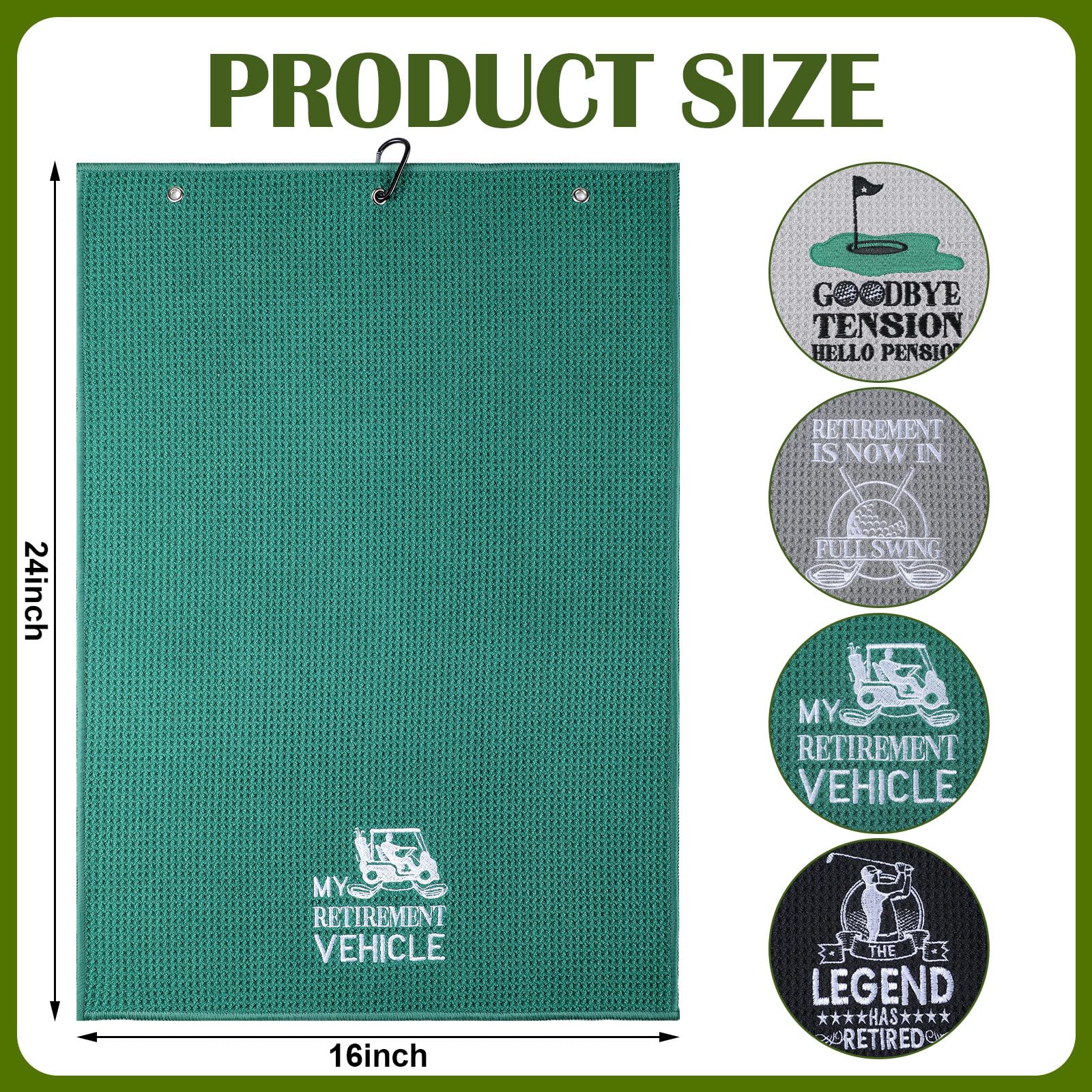 VitalCozy 4 Pcs Funny Embroidered Golf Towels for Bags With Clip - Retirement Gifts for Men Women - Accessories for Golf Fans