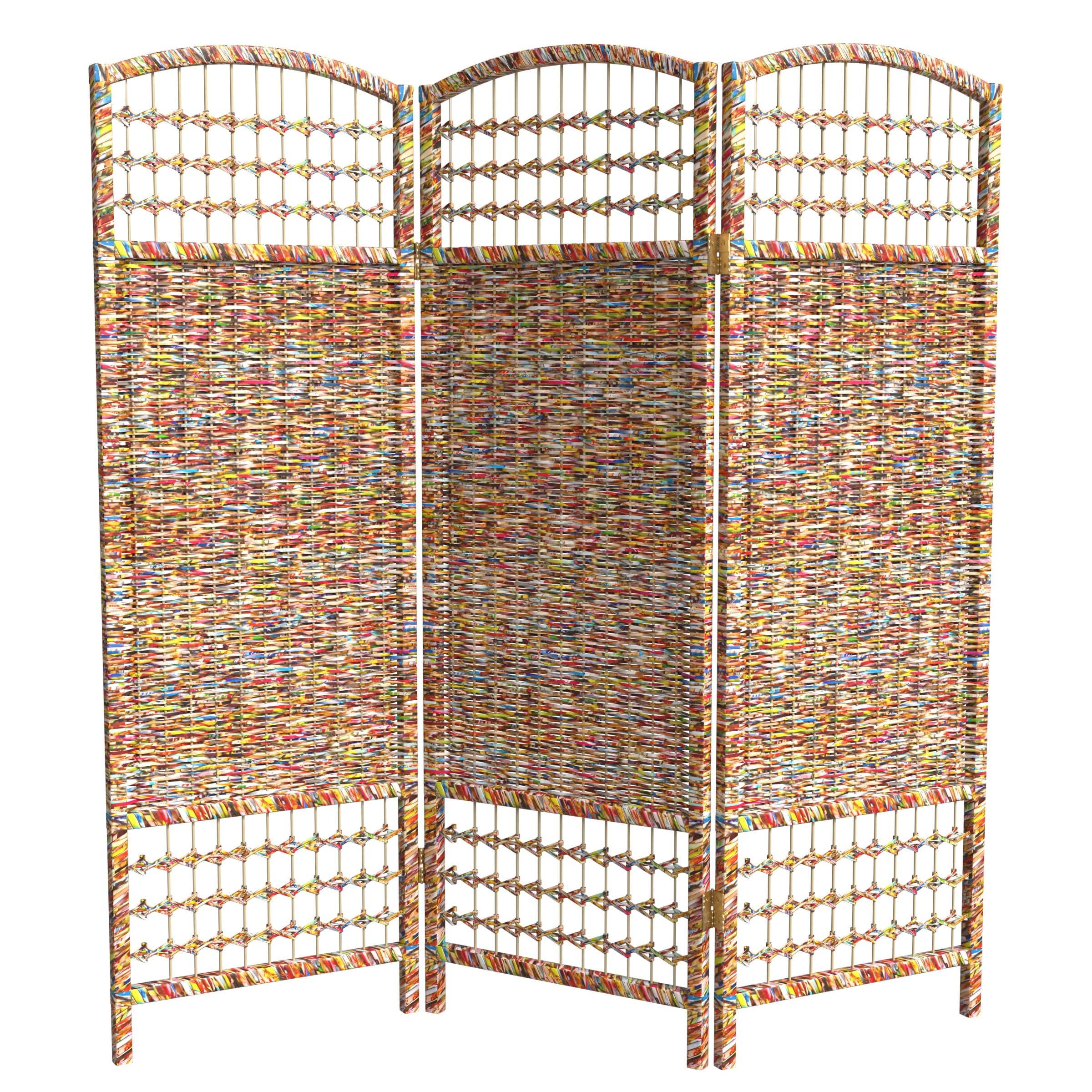 4 ft. Short Recycled Magazine Folding Screen - 3 Panels