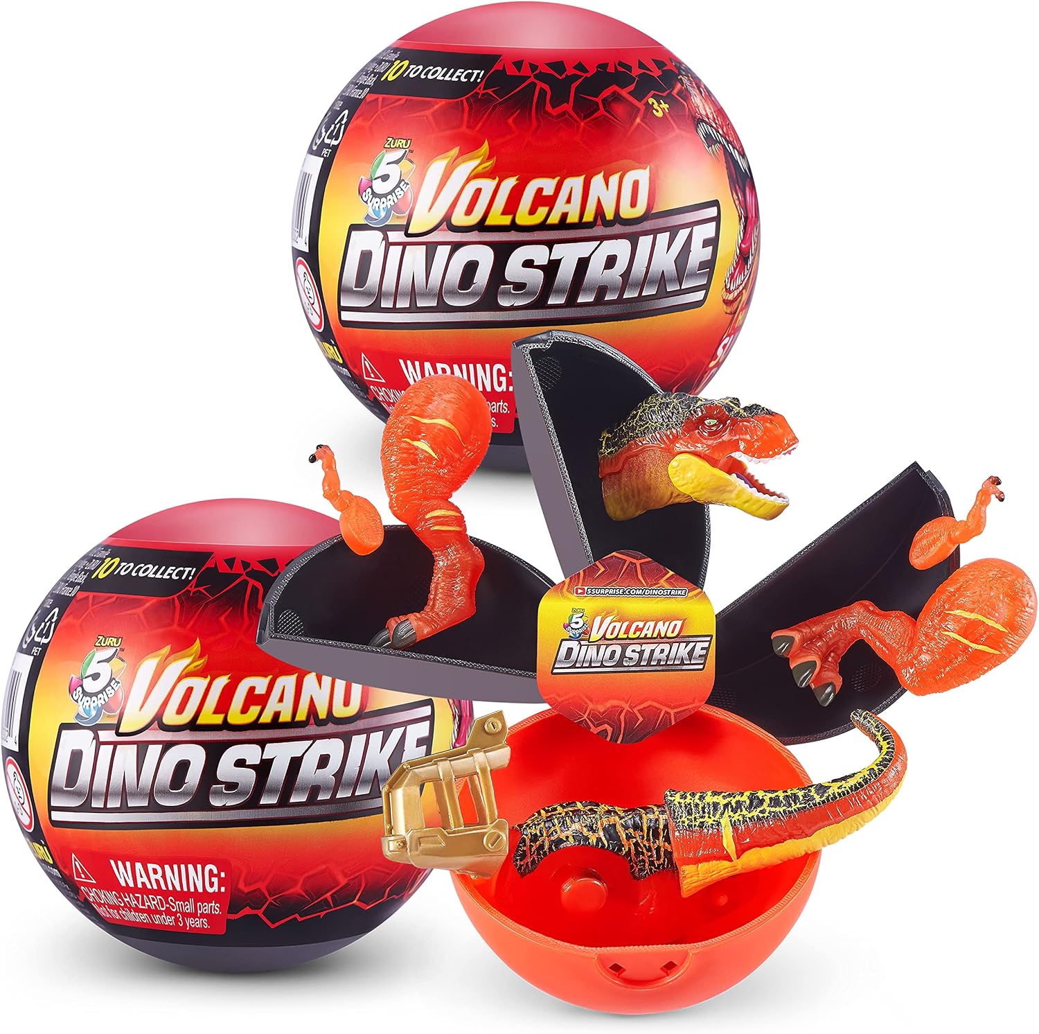5 Surprise Dino Strike Series 4 (2 Pack) by ZURU Amazon Exclusive Mystery Collectible Mini Dinosaur Toys Fossils Capsules for Boys and Kids (2 Pack),Multi-Color,77254