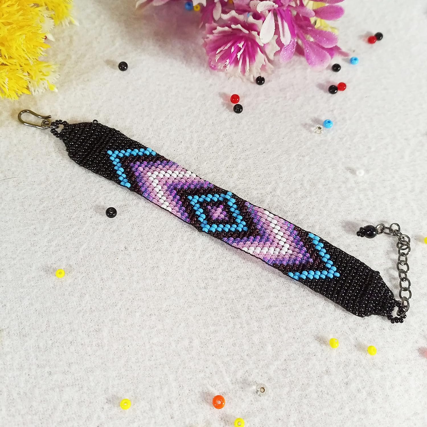 Weavish Choker Beaded Necklace – Boho Native Handmade Seed Bead Tassel Necklace, Bohemian Large Statement Beaded Necklace for Women
