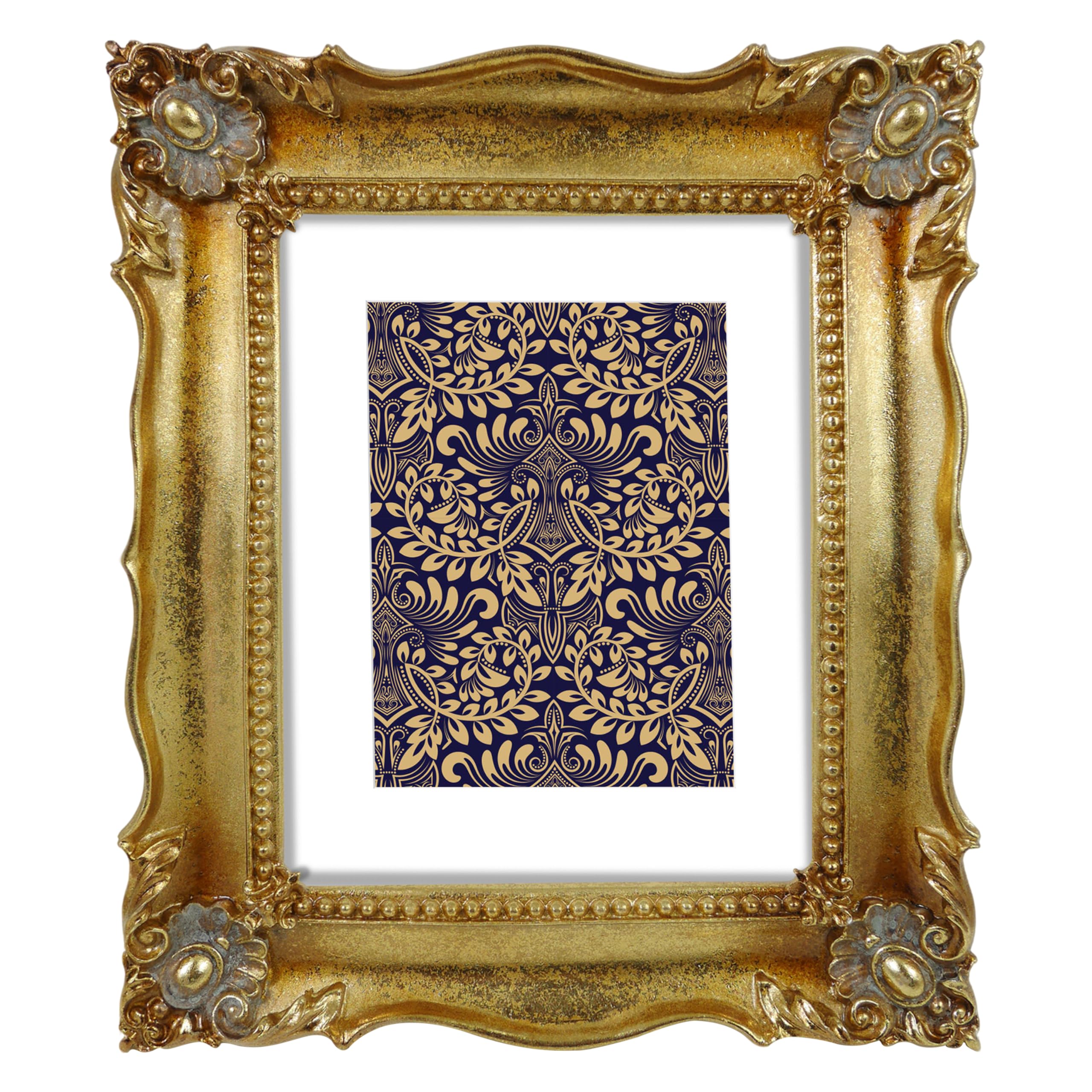 Photo 1 of [DAMAGED] SIMON'S SHOP 11x14 Picture Frame with Mat, Vintage Gold Picture Frames 11x14 Matted to 8x10 Image, Ornate Frame for Posters Photos, Wall and Tabletop Display Landscape or Portrait