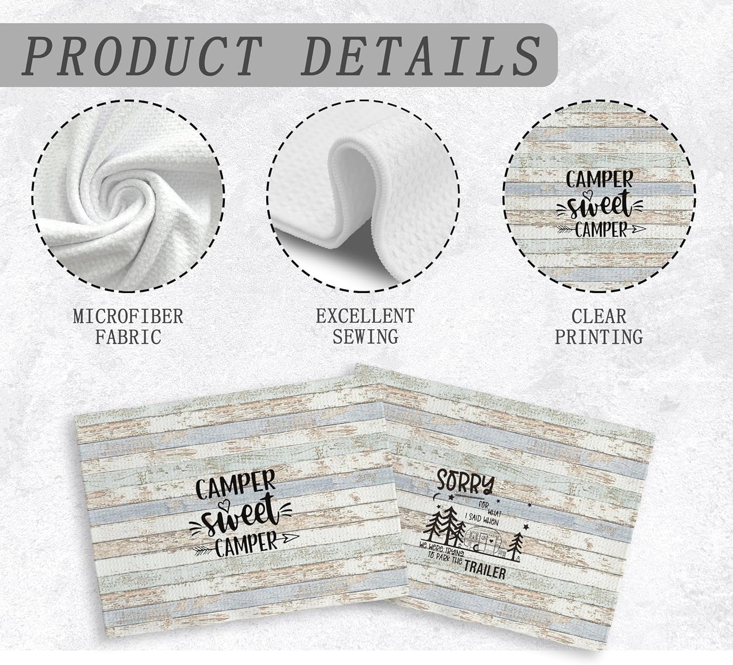 Camper Sweet Camper Camping Kitchen Towels and Dishcloths Sets of 2,Campsite Cabin RV Absorbent Drying Cloth Hand Towels Tea Towels for Bathroom Kitchen,Gifts for Campers Camping Lovers,16×24 inches - Image 6