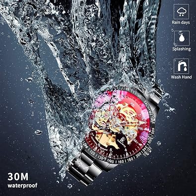 GLEIM Skeleton Watch Automatic Mechanical Black Steampunk Men