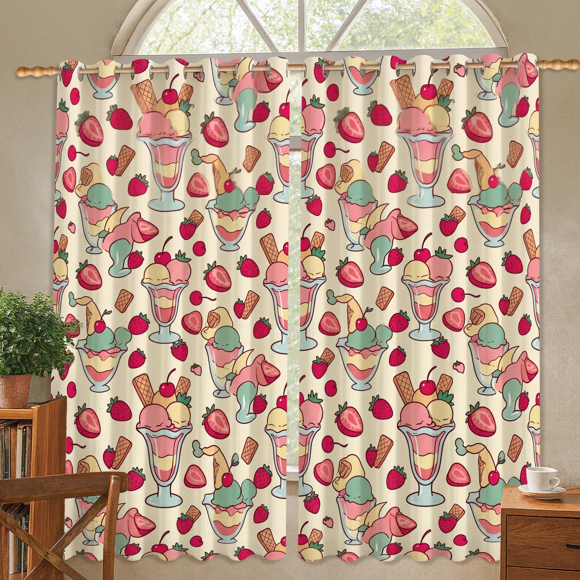 Rideaux occultants plissés anti-lumière pour sommeil bébé enfant motif fraise pêche pastel