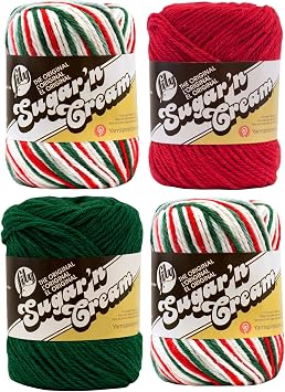 Bulk Buy Lily Sugar n Cream Limited Edition 100% Cotton Yarn Coordinated 4-Pack Mistletoe x 2, Dark Green, Red