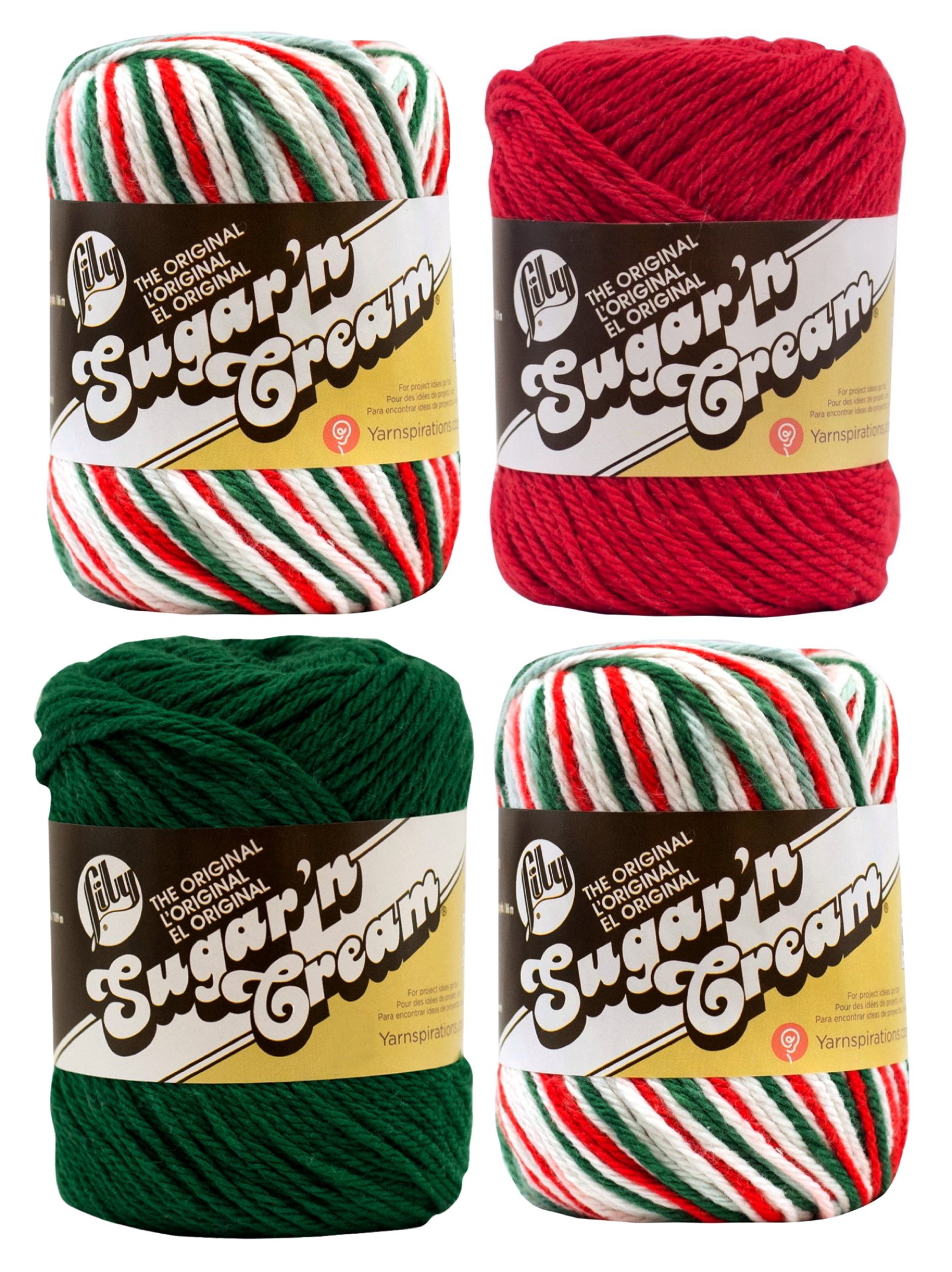 Bulk Buy: Lily Sugar 'n Cream Limited Edition 100% Cotton Yarn (Coordinated 4-Pack) (Mistletoe x 2, Dark Green, Red)