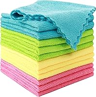 MOONQUEEN 12-Pack Microfiber Cleaning Cloths - Ultra Soft Lint-Free Reusable Rags for Windows, Kitchen, Cars - 12x12 Multi-Color