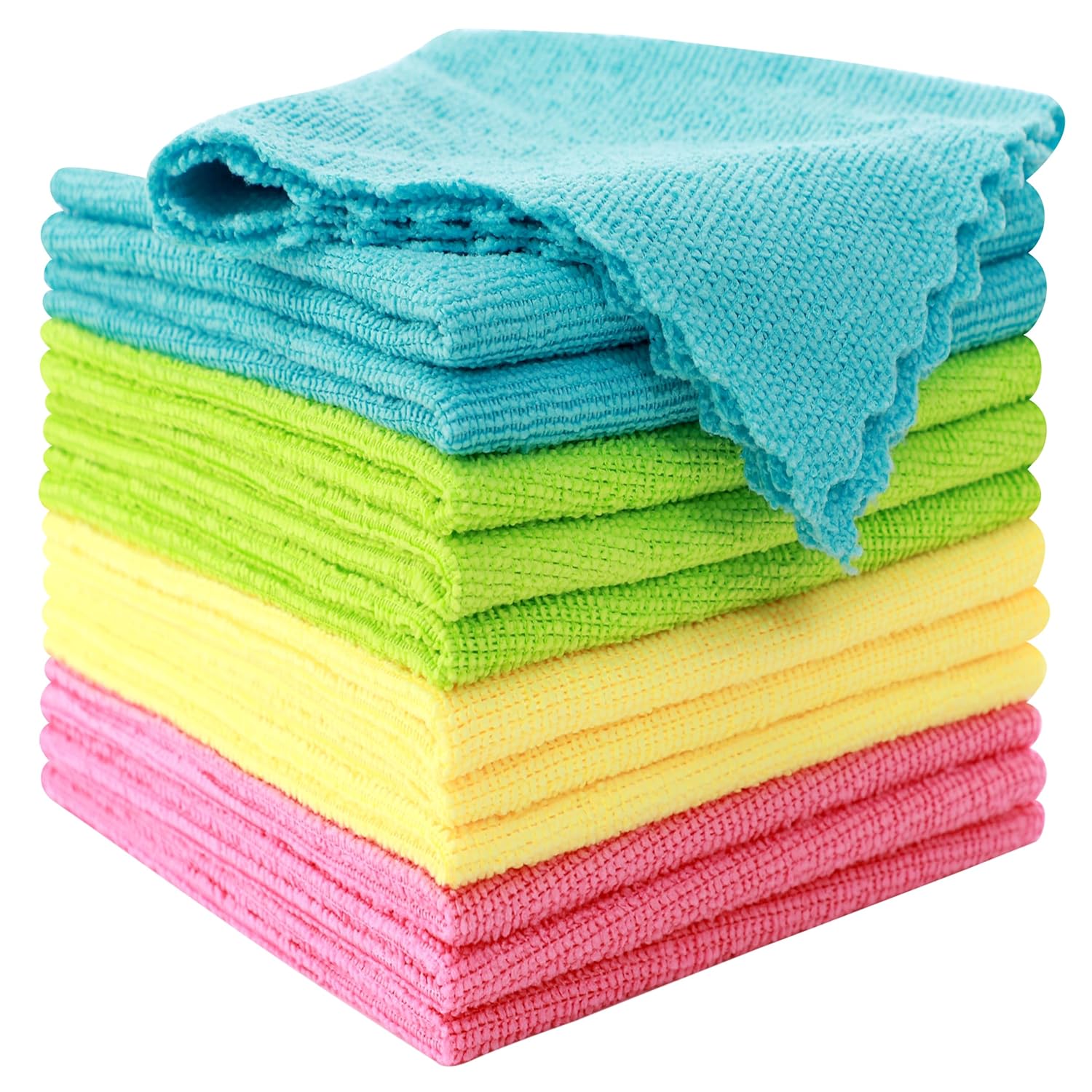 MOONQUEEN 12 Pack Microfiber Cleaning Cloth - Reusable Cleaning Rag Fast Drying Cleaning Towels 12X12 Green Blue Yellow