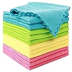 MOONQUEEN 12 Pack Microfiber Cleaning Cloth - Reusable Cleaning Rag, Fast Drying Cleaning Towels,12X12, Green/Blue/Yellow/Pink