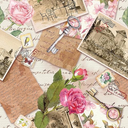 Vintage Floral Peel and Stick Wallpaper French Country Pink Rose Contact Paper R