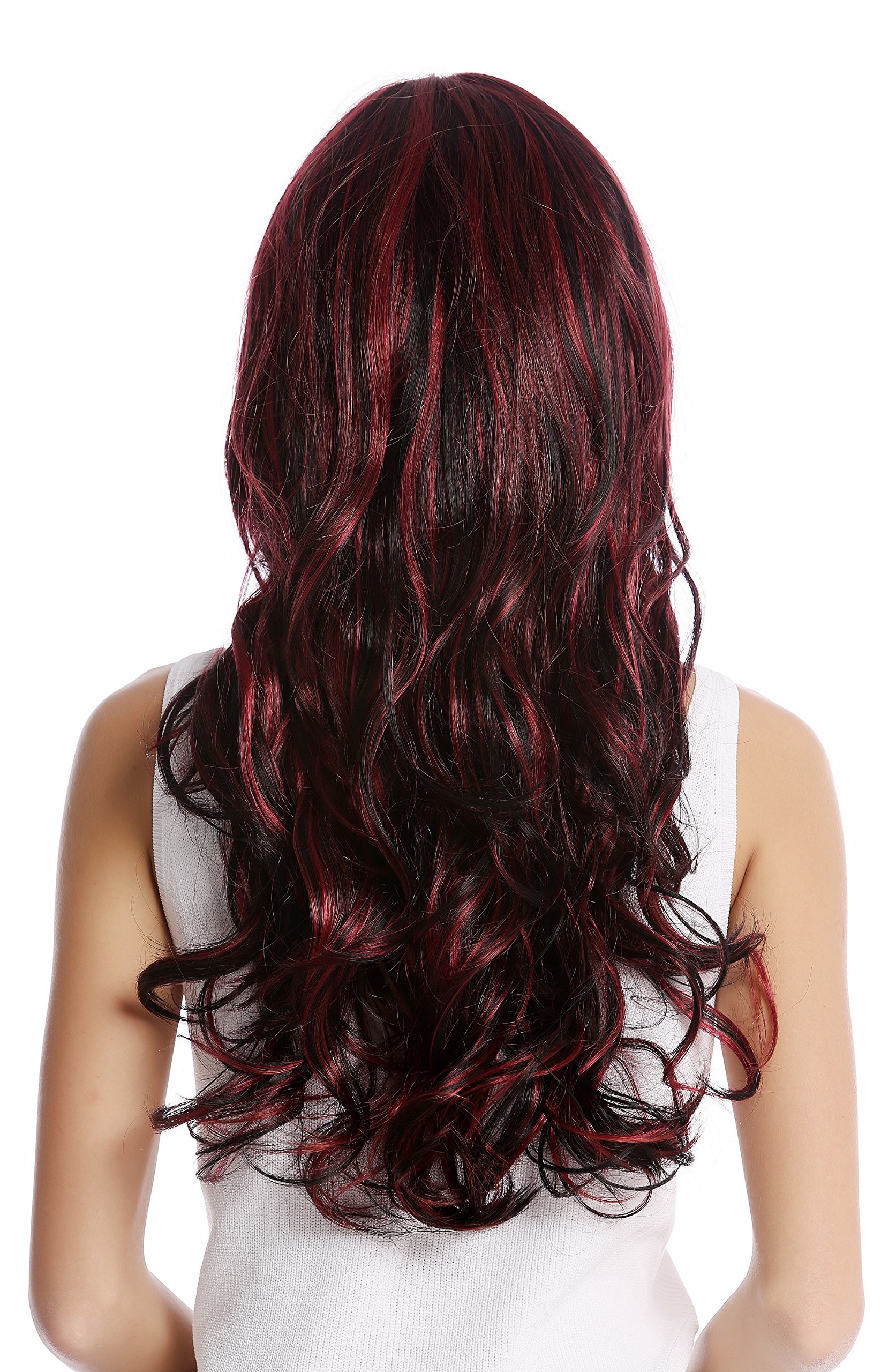 WIG ME UP - GF-W2088-1H139 Lady Quality Wig long wavy slight curl bangs black streaked with burgundy red highlights - Image 4
